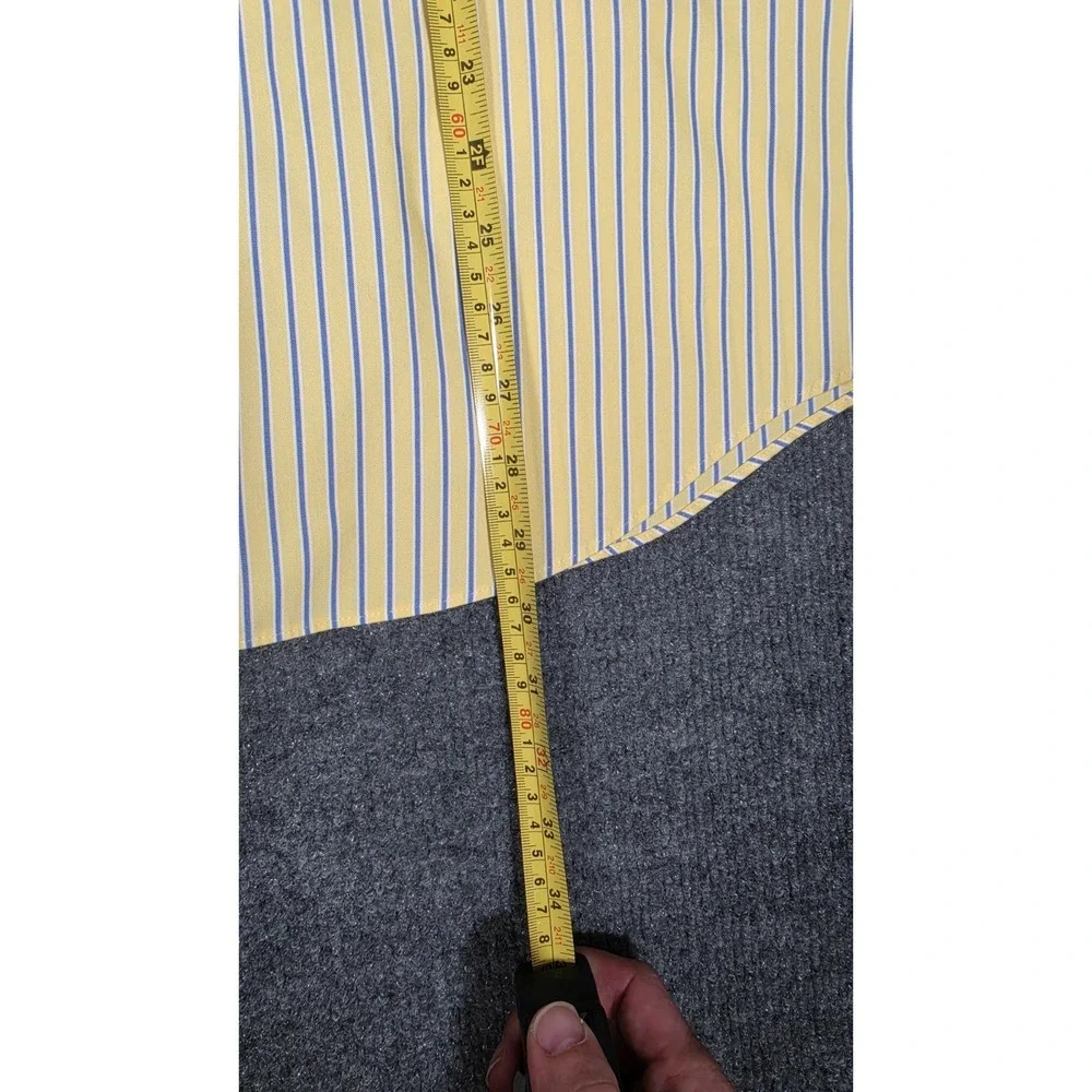 Paul Fredrick men's dress shirt‎ in a yellow base with blue stripe pattern, size